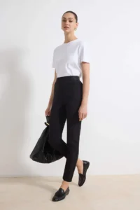 TRENDYOLMİLLA Black Elastic Waist Weaving Cigarette Pants - Image 3