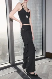 TRENDYOLMİLLA Limited Edition Black Skirt Covered Wide Leg/Wide Leg Dress Pants - Image 3