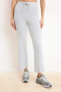 TRENDYOLMİLLA Gray Melanj Wide Leg/Wide Leg Regular Waist Short Cotton Rib Knitting Pants - Image 3