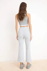 TRENDYOLMİLLA Gray Melanj Wide Leg/Wide Leg Regular Waist Short Cotton Rib Knitting Pants - Image 4