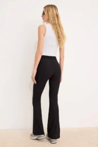 TRENDYOLMİLLA Black Flare/flared leg Ruffle Detailed High Waist LONG Ribbed Flexible Knitting Pants - Image 4