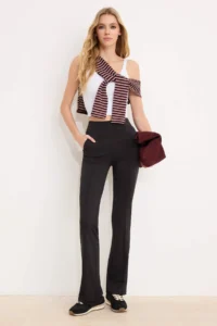 TRENDYOLMİLLA Black Flare/flared leg ribbed High Waist LONG Scuba Knitting Pants