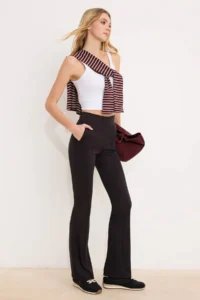 TRENDYOLMİLLA Black Flare/flared leg ribbed High Waist LONG Scuba Knitting Pants - Image 2