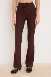 TRENDYOLMİLLA Brown Flare/flared leg High Waist Laced LONG Ribbed Flexible Knitting Pants - Image 3