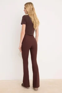 TRENDYOLMİLLA Brown Flare/flared leg High Waist Laced LONG Ribbed Flexible Knitting Pants - Image 4