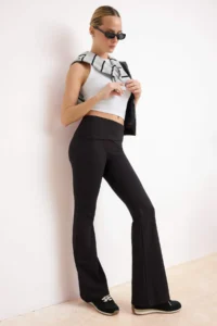 TRENDYOLMİLLA Black Flare/flared leg Regular Waist Scuba Knitting Pants - Image 2