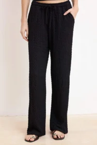 TRENDYOLMİLLA Black Wide Leg/Wide Leg Elastic textured Knitting Pants - Image 2