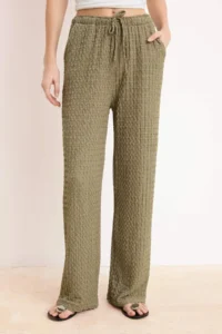 TRENDYOLMİLLA Khaki Wide Leg/Wide Leg Elastic textured Knitting Pants - Image 3