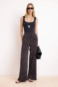 TRENDYOLMİLLA Black Polka Dot Wide Leg/Wide Leg Elastic Pilise Knitting Pants