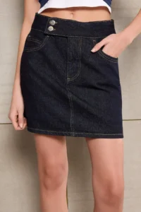 TRENDYOLMiLLA Teen Dark Blue Waist Detailed 100% Cotton Denim Shorts Skirt - Image 4