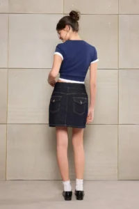 TRENDYOLMiLLA Teen Dark Blue Waist Detailed 100% Cotton Denim Shorts Skirt - Image 5