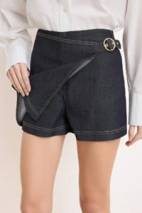 TRENDYOLMiLLA Dark Blue Accessory Detailed Ekstra Flexible denim Shorts Skirt - Image 3