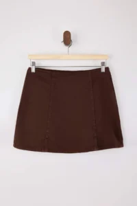 TRENDYOLMiLLA Brown Slit Detailed Denim Shorts Skirt - Image 5