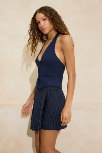 TRENDYOLMiLLA Navy Blue Stone Print Detailed pleated polyviscone Shorts & Bermuda - Image 2