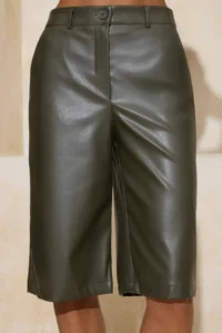 TRENDYOLMiLLA Dark Khaki Faux Leather LONG Shorts & Bermuda - Image 3