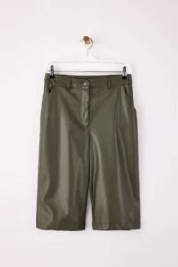 TRENDYOLMiLLA Dark Khaki Faux Leather LONG Shorts & Bermuda - Image 5