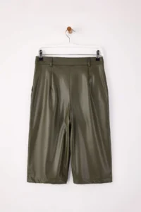 TRENDYOLMiLLA Dark Khaki Faux Leather LONG Shorts & Bermuda - Image 6