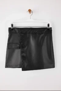 TRENDYOLMiLLA Black Faux Leather Mini Double breasted Shorts Skirt - Image 6