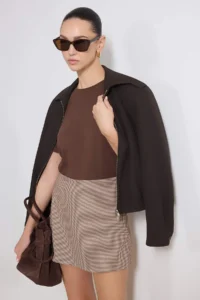 TRENDYOLMiLLA Brown-Multicolored Crowbar Patterned Mini Shorts Skirt Shorts & Bermuda - Image 2