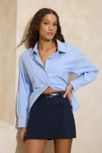 TRENDYOLMiLLA Navy Blue Verev Striped Arched Mini Shorts Skirt Shorts & Bermuda