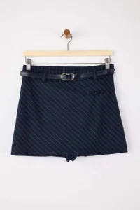 TRENDYOLMiLLA Navy Blue Verev Striped Arched Mini Shorts Skirt Shorts & Bermuda - Image 6