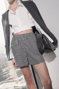 TRENDYOLMiLLA Limited Edition Multicolored Striped Elastic Waist Short/Mini Shorts - Image 2