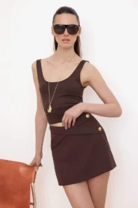 TRENDYOLMiLLA Brown Button Detailed Shorts & Bermuda