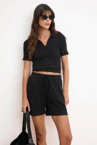 TRENDYOLMiLLA Black Regular Regular Waist Pipe Both Short Modal Knitting Shorts & Bermuda - Image 2