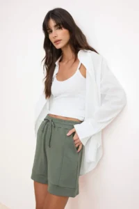 TRENDYOLMiLLA Khaki Regular Regular Waist Pipe Both Short Modal Knitting Shorts & Bermuda