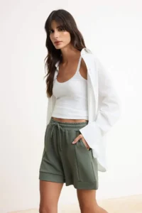 TRENDYOLMiLLA Khaki Regular Regular Waist Pipe Both Short Modal Knitting Shorts & Bermuda - Image 2