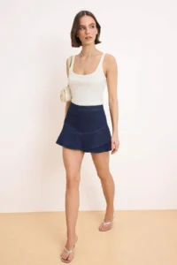 TRENDYOLMiLLA Dark Blue with flywheel 100% Cotton denim Shorts Skirt