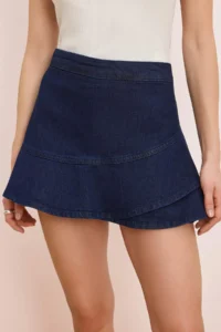 TRENDYOLMiLLA Dark Blue with flywheel 100% Cotton denim Shorts Skirt - Image 3