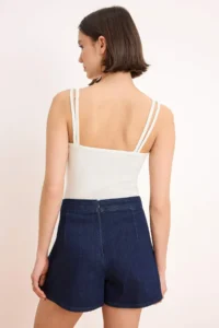 TRENDYOLMiLLA Dark Blue with flywheel 100% Cotton denim Shorts Skirt - Image 5