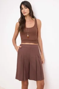 TRENDYOLMiLLA Brown linen look pleated LONG Shorts & Bermuda - Image 2