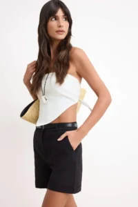 TRENDYOLMiLLA Black Arched linen look Short Shorts & Bermuda