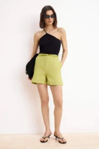 TRENDYOLMiLLA Oil Green Arched linen look Short Shorts & Bermuda - Image 2