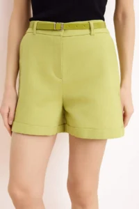 TRENDYOLMiLLA Oil Green Arched linen look Short Shorts & Bermuda - Image 3