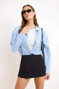 TRENDYOLMiLLA Black Mini Button Detailed Shorts Skirt Shorts & Bermuda - Image 2