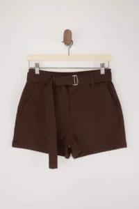 TRENDYOLMiLLA Brown Gabardine Short Arched Shorts & Bermuda