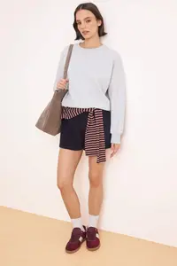 TRENDYOLMİLLA Kar Melange Oversized/Wide Pattern Long Sleeve 3 Yarn Unbrushed Knitting Sweatshirt - Image 2