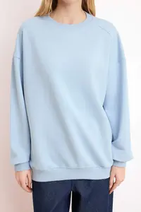 TRENDYOLMİLLA Light Blue Regular/Normal Pattern Long Sleeve 3 Yarn Unbrushed Knitting Sweatshirt - Image 3
