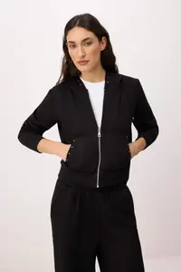 TRENDYOLMİLLA Black Oversized/Wide Pattern Hooded Accessory Detailed Knitting Sweatshirt - Image 2