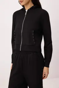 TRENDYOLMİLLA Black Oversized/Wide Pattern Hooded Accessory Detailed Knitting Sweatshirt - Image 3