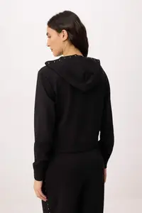 TRENDYOLMİLLA Black Oversized/Wide Pattern Hooded Accessory Detailed Knitting Sweatshirt - Image 4
