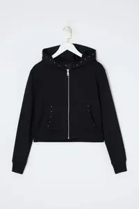 TRENDYOLMİLLA Black Oversized/Wide Pattern Hooded Accessory Detailed Knitting Sweatshirt - Image 5