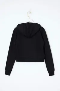 TRENDYOLMİLLA Black Oversized/Wide Pattern Hooded Accessory Detailed Knitting Sweatshirt - Image 6