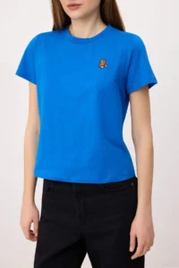 TRENDYOLMİLLA Saks Blue Regular/Normal Pattern Short Sleeve Embroidered 100% Cotton Knitting T-Shirt - Image 3