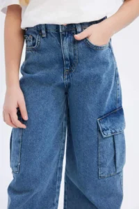 DeFacto Wide Leg Cargo Wide Leg Cotton Jean Trousers for Girls - Image 5