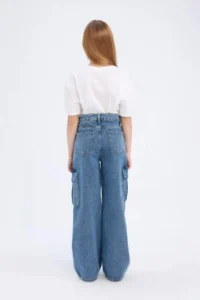 DeFacto Wide Leg Cargo Wide Leg Cotton Jean Trousers for Girls - Image 6