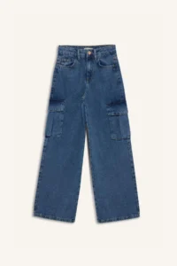 DeFacto Wide Leg Cargo Wide Leg Cotton Jean Trousers for Girls - Image 7
